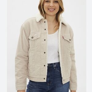 Levi's Original Sherpa Trucker Jacket Tan Size L NWT Western Cozy Cream Corduroy
